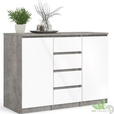 KIT MOBILE MADIA BUFFET MULTIUSO 2 ANTE 4 CASSETTI BIANCO CEMENTO 120X50XH 90 CM