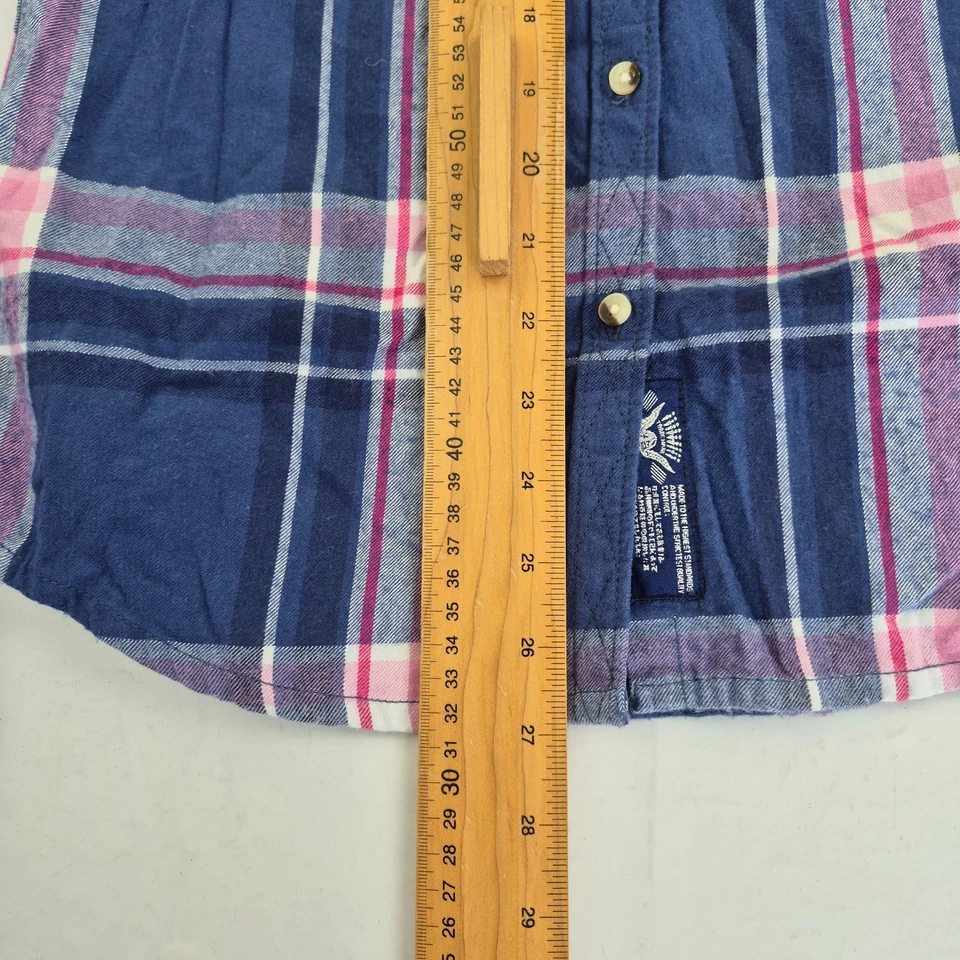 SUPERDRY Shirt Small Blue Womens Flannel Check Cotton Blend Long Sleeve Logo - Image 2 of 4