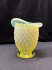 Vintage Fenton Uranium Topaz Hobnail Opalescent Vaseline Glass Bud Vase,~3.50”