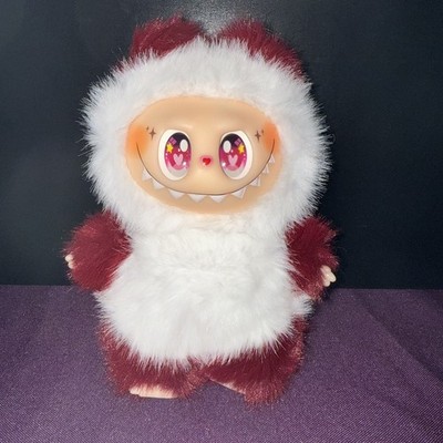 Monster Plushie Keyring Doll Burgundy Red White Panda Heart Star Eyes Heart Nose