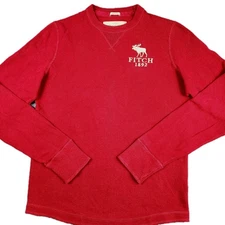 Vintage Y2K Abercrombie Fitch Mens L Red Muscle Thermal Waffle Shirt Moose Logo