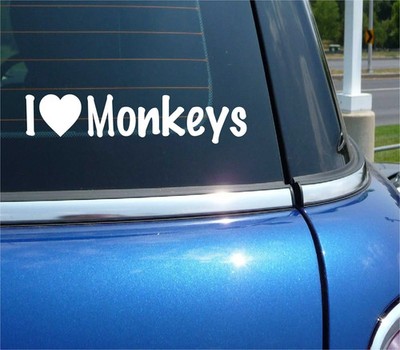 I LOVE MONKEYS DECAL STICKER HEART APE ZOO CIRCUS KIDS FAMILY FUNNY CAR TRUCK