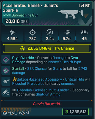 Borderlands 4 RADIATION JULIET'S SPARKLE SMG CRYO OR JAKOBS SHOTGUN AMMO
