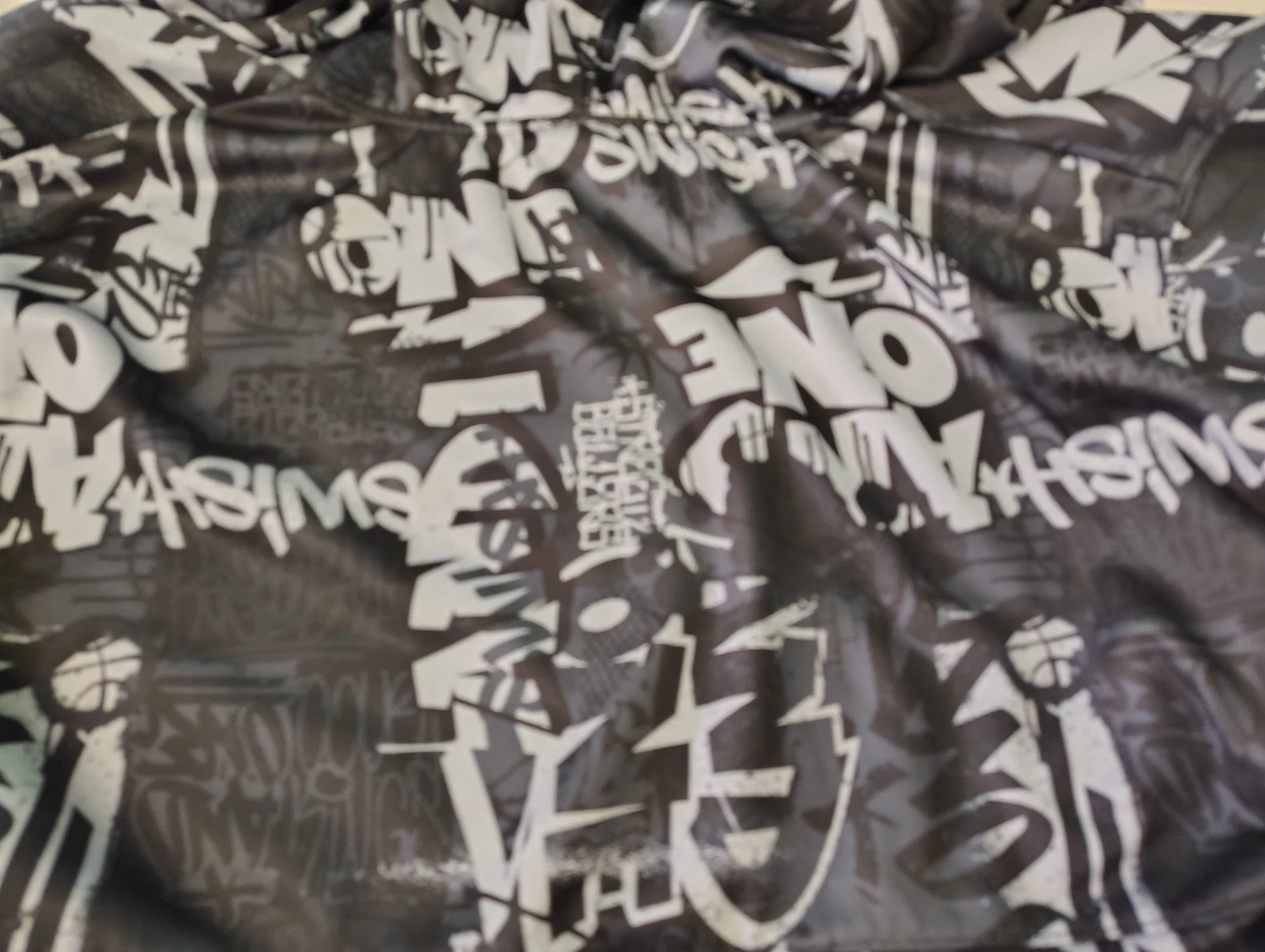 AND1 Men's XL Black Gray White Graffiti Full Zip Hooded Mid-Length Jacket image 3