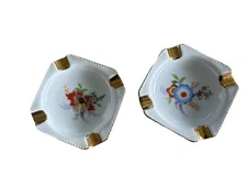Vintage Porcelain Tiny Ashtray Lot Blue Flower Gold Trim Trinket Tray Foreign 45