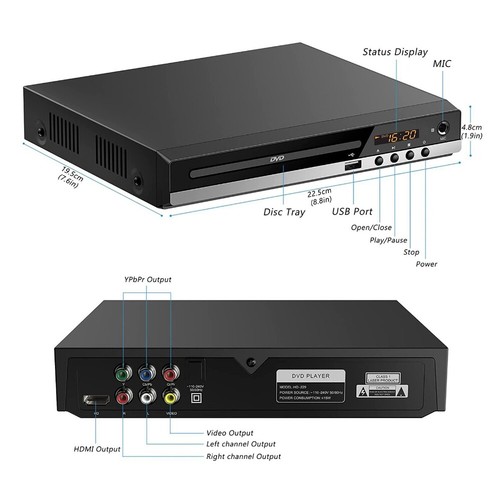 High Defination 1080P DVD Player Box for TV All Region Free VCD CD Player AV MIC - Picture 8 of 12