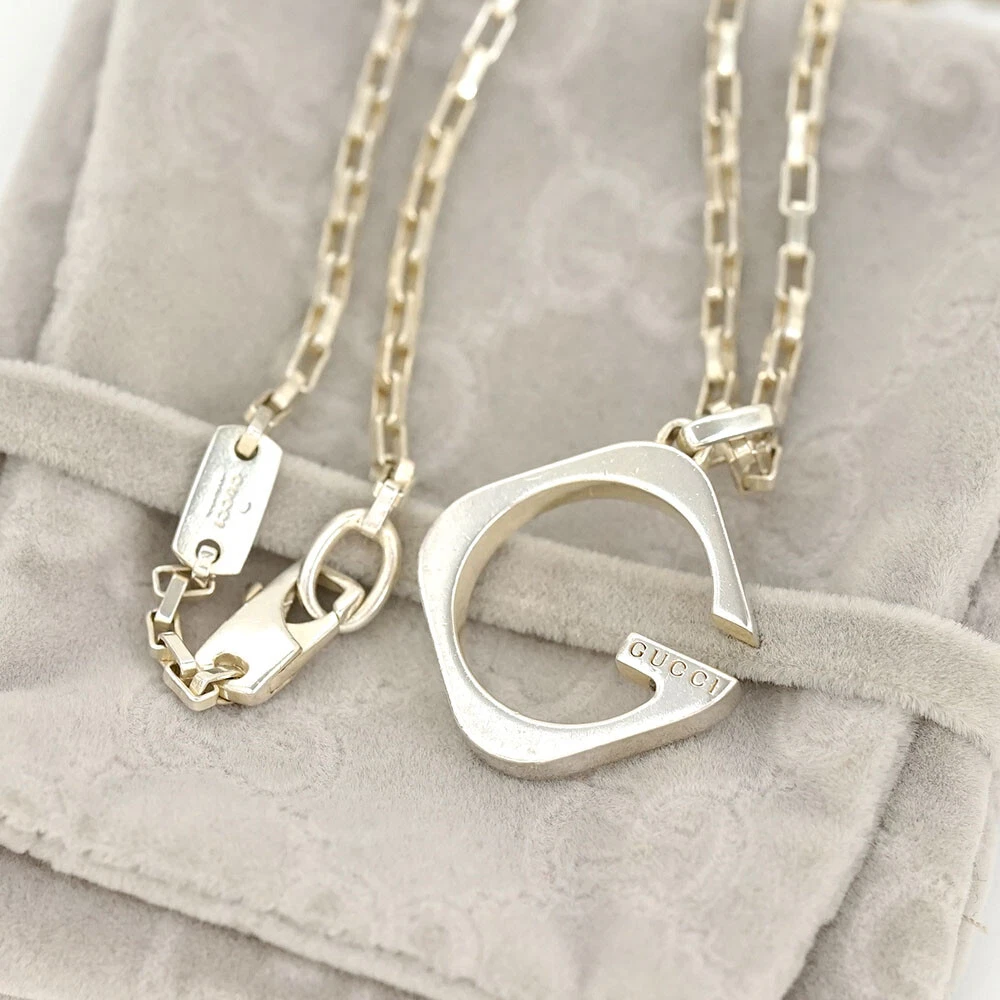 Collana quadrata logo GUCCI G 20" argento 925 originale con borsa g1141 3