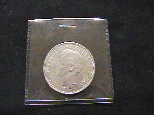 ALFONSO XIII, 1895, 5 Pesetas =$ 1 Peso, PUERTO RICO, Silver, Spanish Colonial