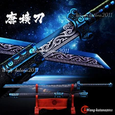 Functional Blue Ninja Sword Straight Sharp Japanese Katana Broadsword 1095 Steel