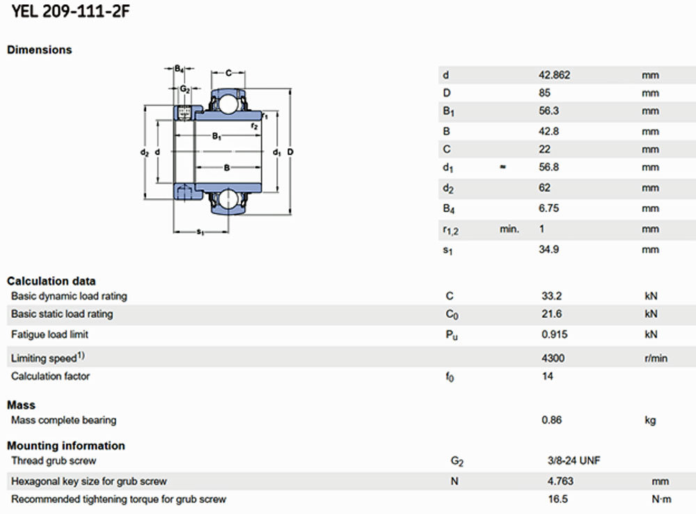 SKF YEL 209-112-2DW/AG Insert Ball Bearing - Single Piece