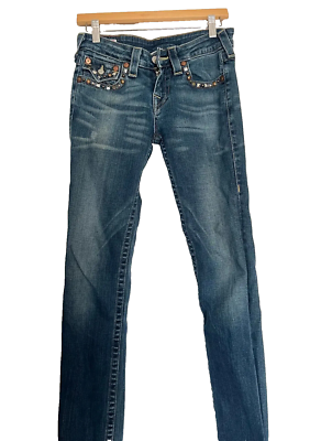 TRUE RELIGION Womens o32 Section Billy Studded Low-rise Blue Jeans