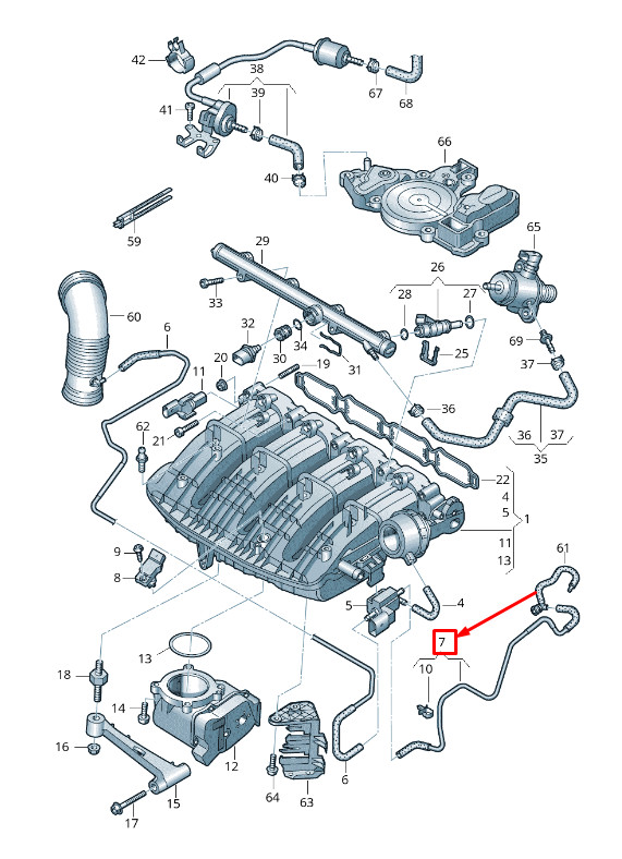 Tube à vide pour moteur VW Touran 5T 06K133241F