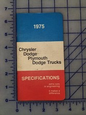 1975 Chrysler Dodge Plymouth Specifications Handbook Manual Original