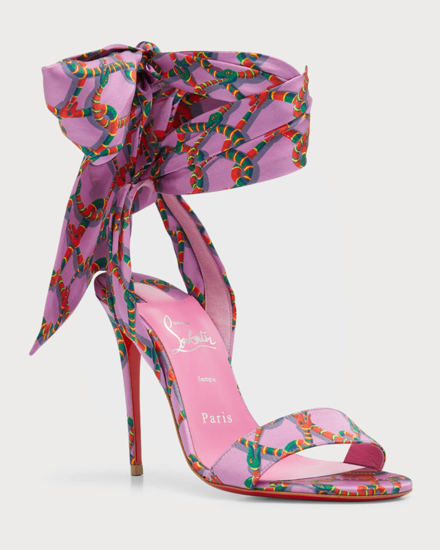 100%AUTH NEW WOMEN LOUBOUTIN SANDALE PINK DU DESERT 100 SILK HEEL/SANDALS US 9.5