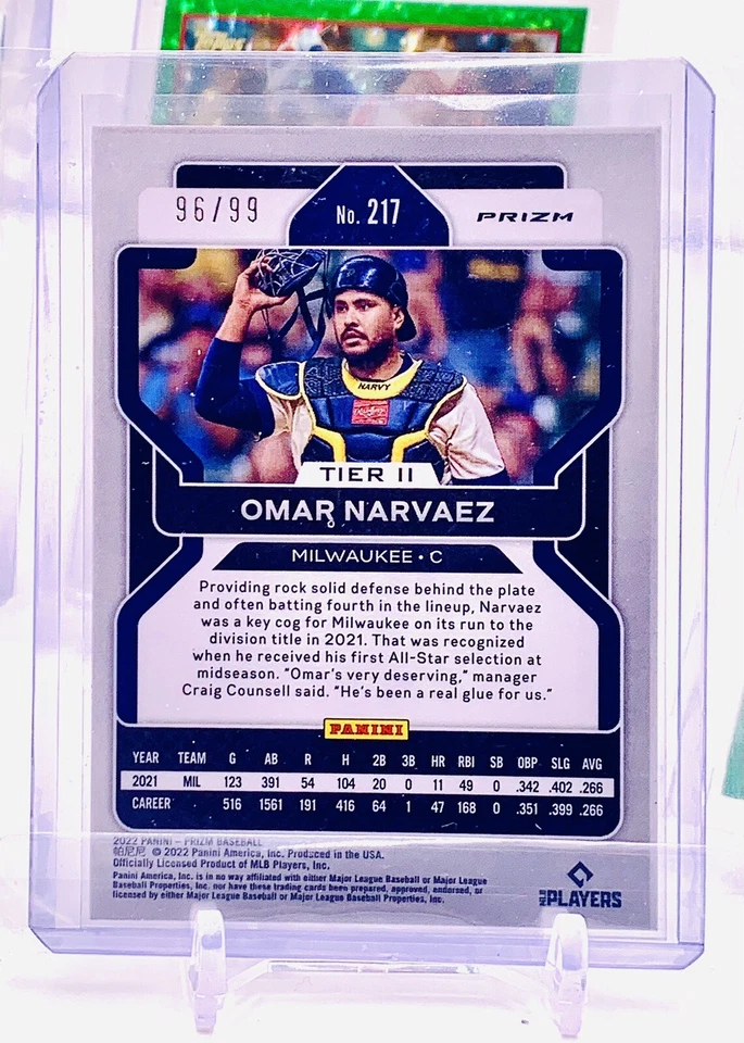 2022 Prizm Baseball Omar Narvaez #217 ~ Milwaukee Brewers! Red Wave 96/99 - Image 2 of 3