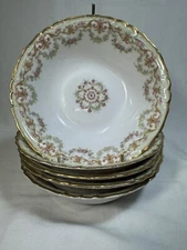 (4) LS&S/PL Limoges  6.25 Inch CEREAL BOWLS w/Pink Rose Swags & Wreaths