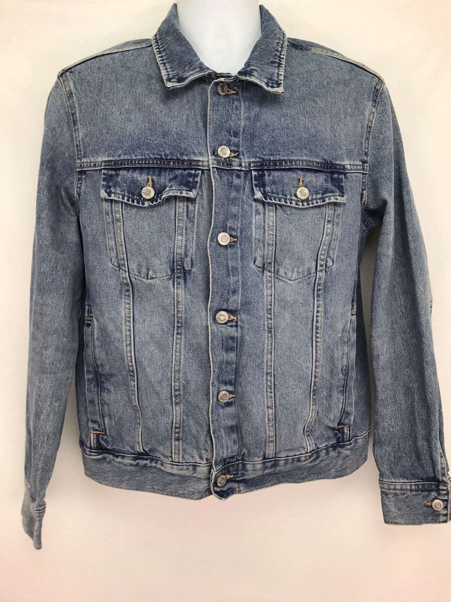 Veste boutonnee homme H M en denim denim moyen avec taches