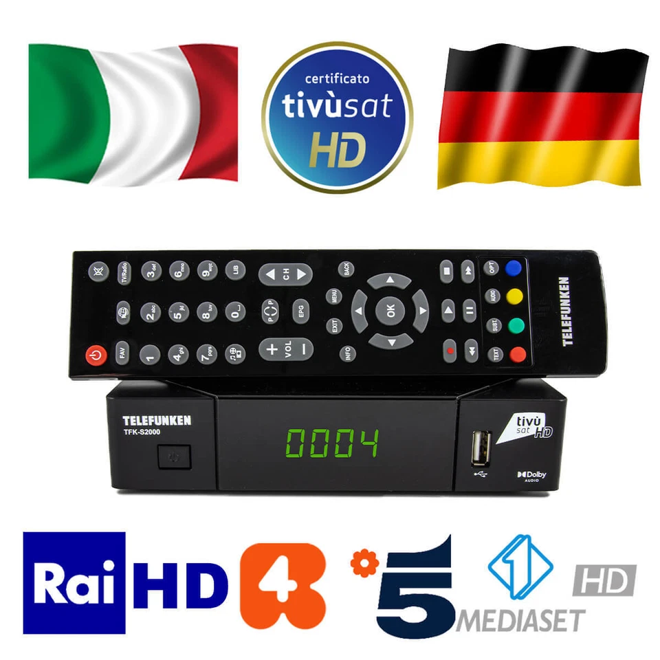 Tivusat Receiver mit Karte aktiviert HD Sat Ricevitore Italia TV TFKS 2000 Telef - Bild 2 von 4