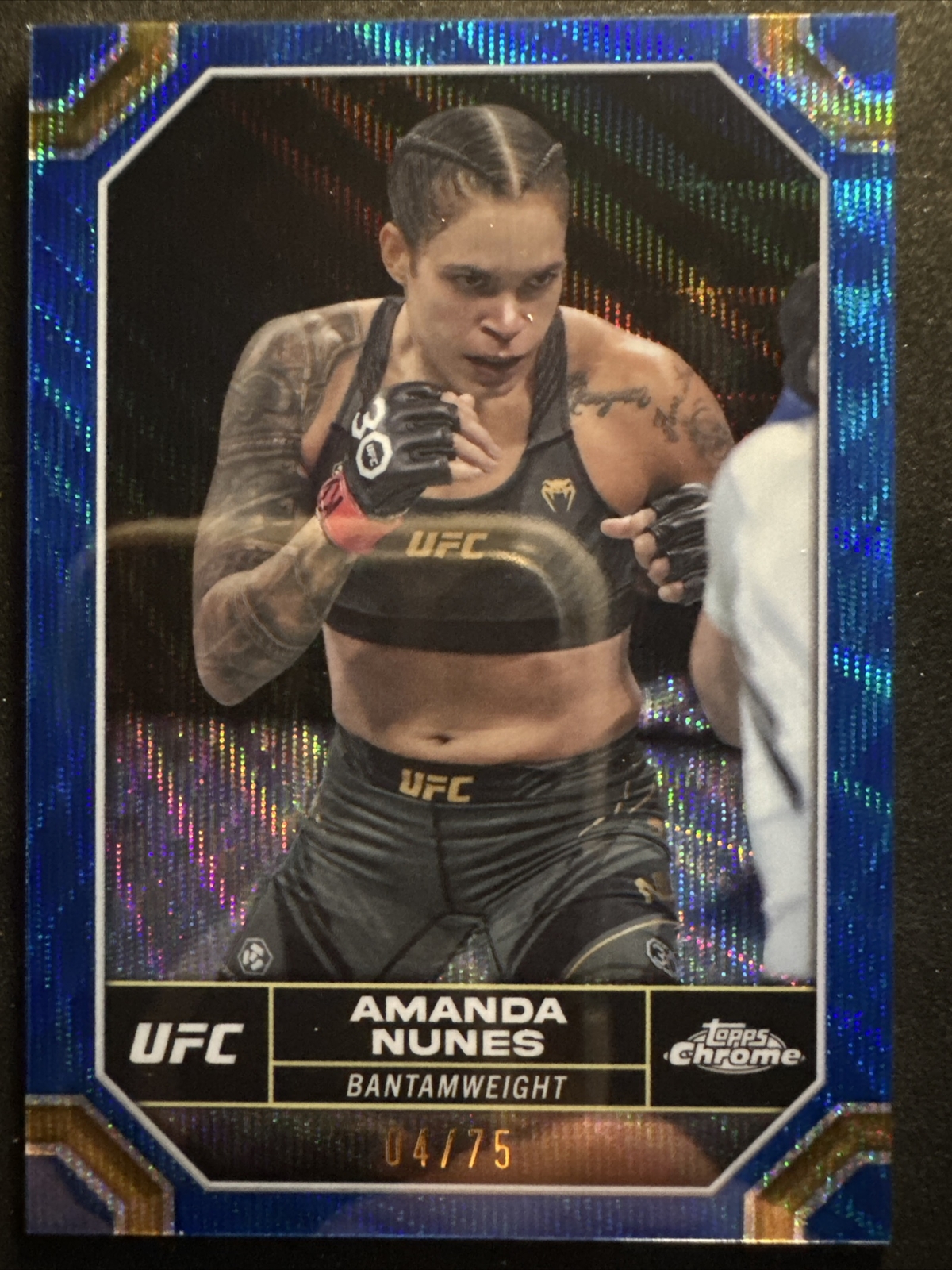 2024 Topps Chrome UFC Amanda Nunes Blue Wave Refractor /75