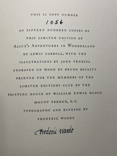 ALICE'S ADVENTURES IN WONDERLAND 1st EDITION SIGNED LIMITED EDITIONS CLUB 1932 - Picture 3 of 5