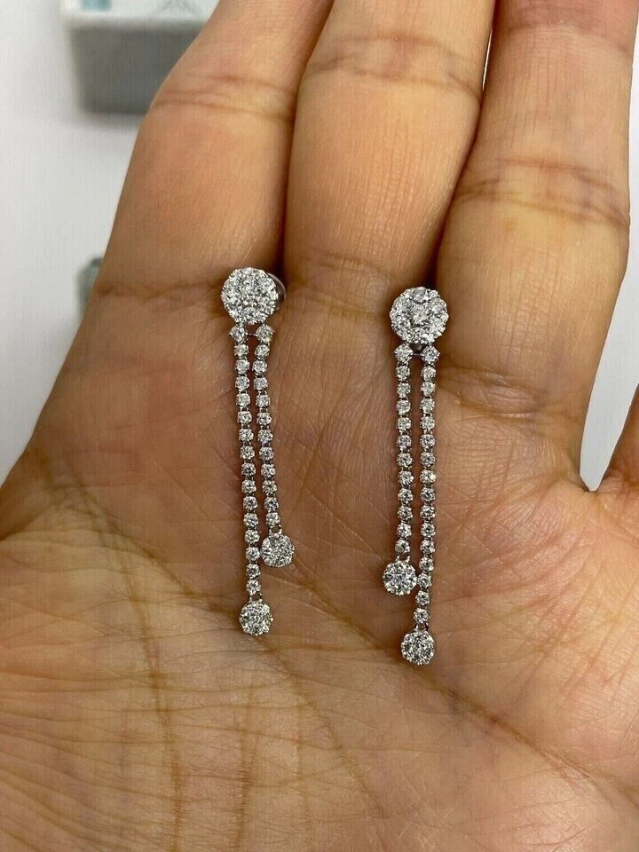 Round Cut Simulated Diamond Women's Drop Dangle Earring 14k White Gold Plated - Image 3 of 4