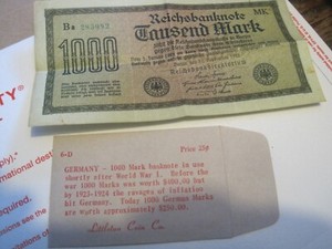 VTG GERMANY 1000 MARK BANKNOTE-1922 LITTLETON COIN CO