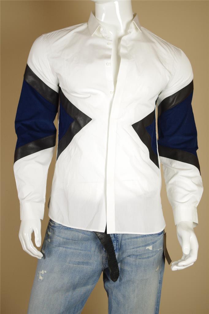 neil barrett dress shirt Neil Barrett White Dress Shirt w\ Corduroy Triangle Insert sz 41