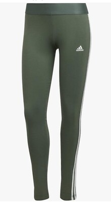 NEW ADIDAS Plus SZ 2X Oxide Green/White 3 Stripes Tights EXPOSED ELASTIC WAIST