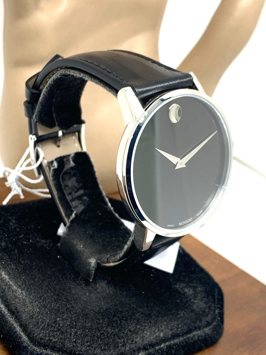 Movado Men's Watch 0607269 Swiss Quartz Silver Museum Black Dial