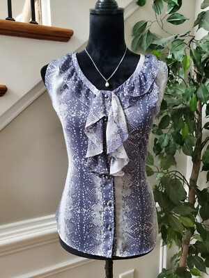 Banana Republic Women's Blue Polyester Round Neck Sleeveless Button Down Shirt S