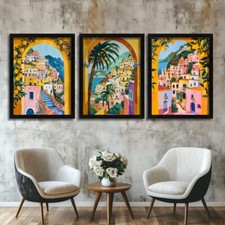 Set of 3 Art Prints Mediterranean Village Wall Art  Italian Decor Landscape Art