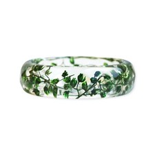 Resin Ring with Green Flower Buds and Gold Flakes - High-Quality Handmade Ring