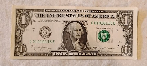 Ausgefallene Seriennummer Trinary Repeater Note zirkuliert knackig $1 One Dollar Schein