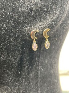 Authentic Shashi Gold-Plated Moon Teardrop Dangle CZ Stud Post Earrings