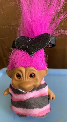 Trollkins 3'' Troll, Pink Hair, Pink Eyes, Animal Print Dress