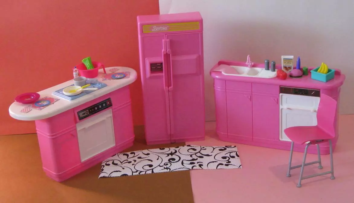 Barbie Doll PINK Dollhouse Kitchen Refrigerator Sink Stove Playset