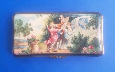 Vintage Stratton England Cigarette Case with Victorian Cherub Mature Scene