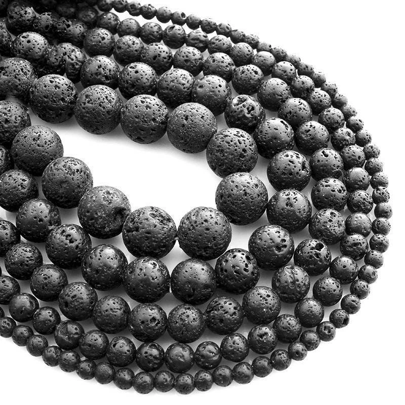 Lava Perlen Kugel schwarz poliert gems, 1 Strang(39~40cm) 4/6/8/10/12/14/16/20mm - Bild 3 von 3