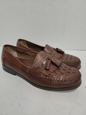 GIORGIO BRUTINI BROWN WOVEN LEATHER SLIP-ON CASUAL LOAFERS  display picture 2