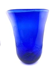 VTG Blenko Cobalt Blue Sapphire Crackle Glass 8.5” Hand Blown Vase