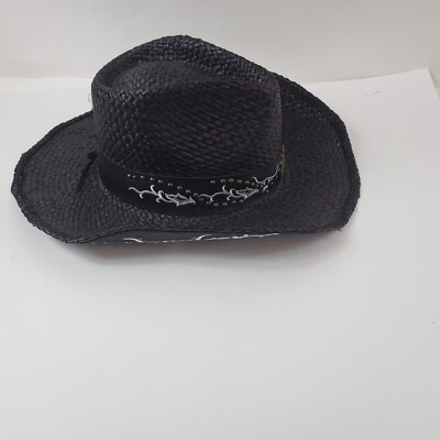 Chapeau Cowboy Vintage Kenny K Noir – Taille S – Paille Et Faux Cuir – Longue Corne