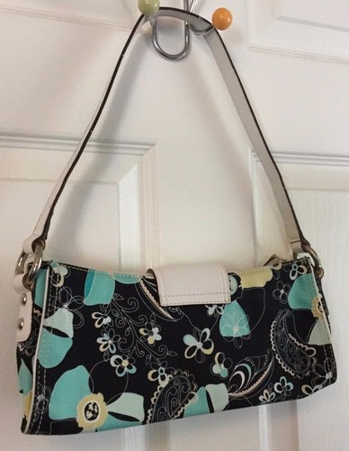 Nine West Shoulder Bag Turquoise Green Tropical Flowers Buckle Small Short Strap - Picture 8 of 11