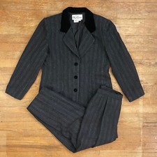 Vintage Wool Blend Suit Set Womens Size Large 1990s Striped Jacket  Pants Gray