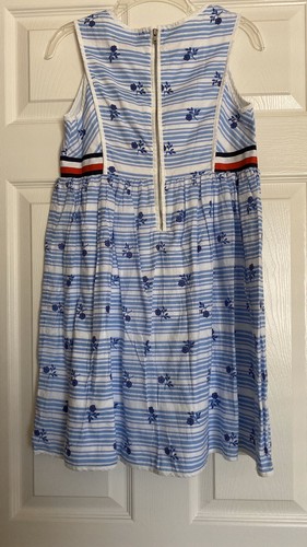 NWT Tommy Hilfiger Girls Blue/White Floral Striped Dress Sz. 12 - Picture 3 of 5