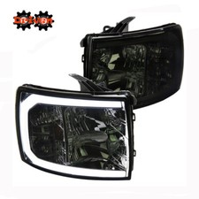 For 07-13 Chevy Silverado 1500 2500 3500 Hd Headlights Smoke Housing Drl Outline For 07-13 Chevy Silverado 1500 2500 3500 Hd Headlights Smoke Housing Drl Outline