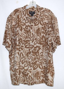 Eddie Bauer Hawaiian Aloha Beige with Brown Leaves Mens 100% Linen Shirt Size L | eBay