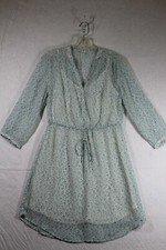 Old Navy Dress Medium M Shirt Dress Sheer Lined Floral Blue Green Blouson 