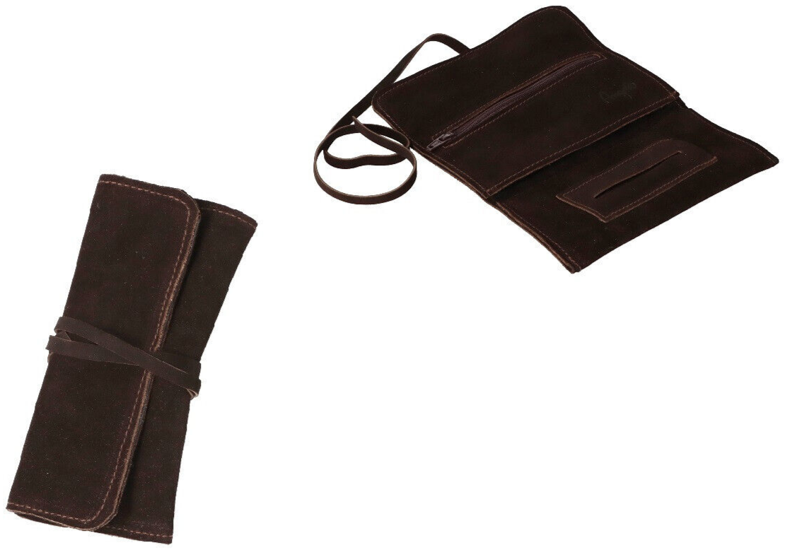 ryo tobacco pouch ANGELO DARK BROWN VELOUR LEATHER CIGARETTE TOBACCO POUCH HOLDER CASE BAG RYO