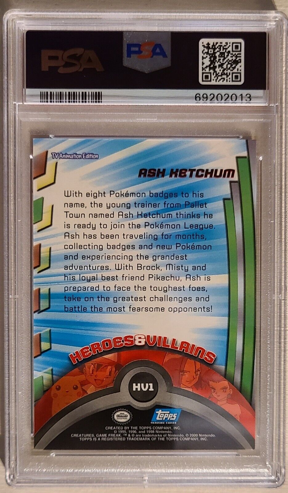 2000 Topps Pokemon TV Ash Ketchum Animation Series 2 HV1 PSA 10 GEM MT ...