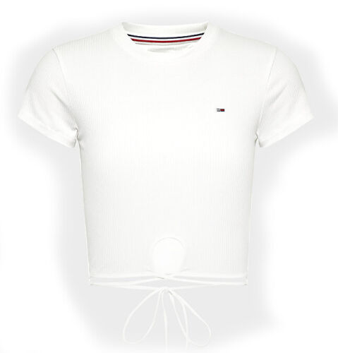 Tommy Jeans Top T Shirt Damen Weiß Crop Strap Rib Front DW12603 White Gr. S